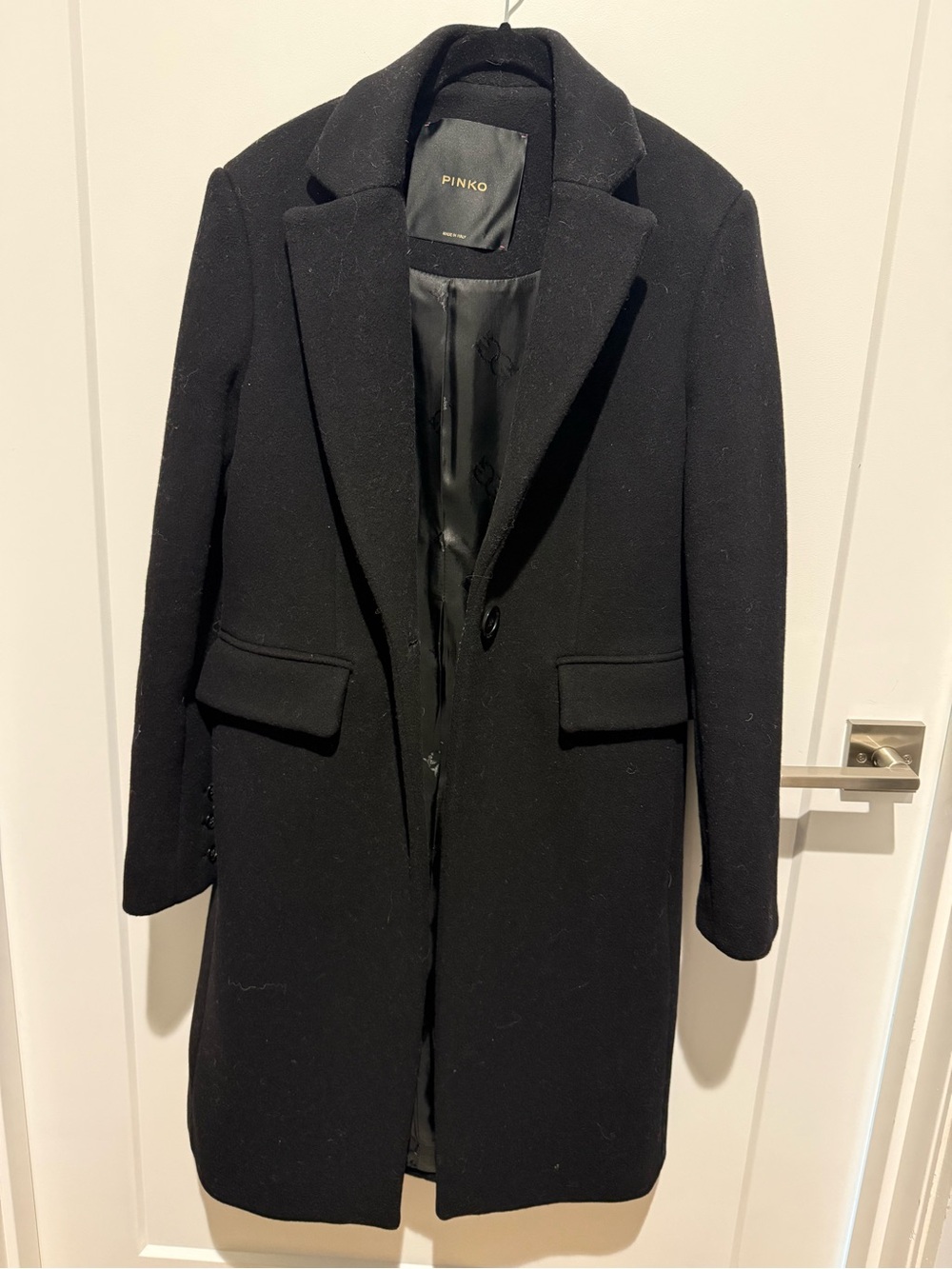 Pinko - Classic Black Single-Button Long Coat - Size 2 - Picture 3 of 5